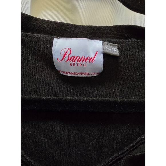 Banned Retro black half sleeve knit crop top with sailor neck tie XL - Picture 2 of 6